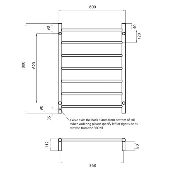 Radiant 600 x 800mm Heated Towel Rail – 7 Bar Ladder Style - Image 6
