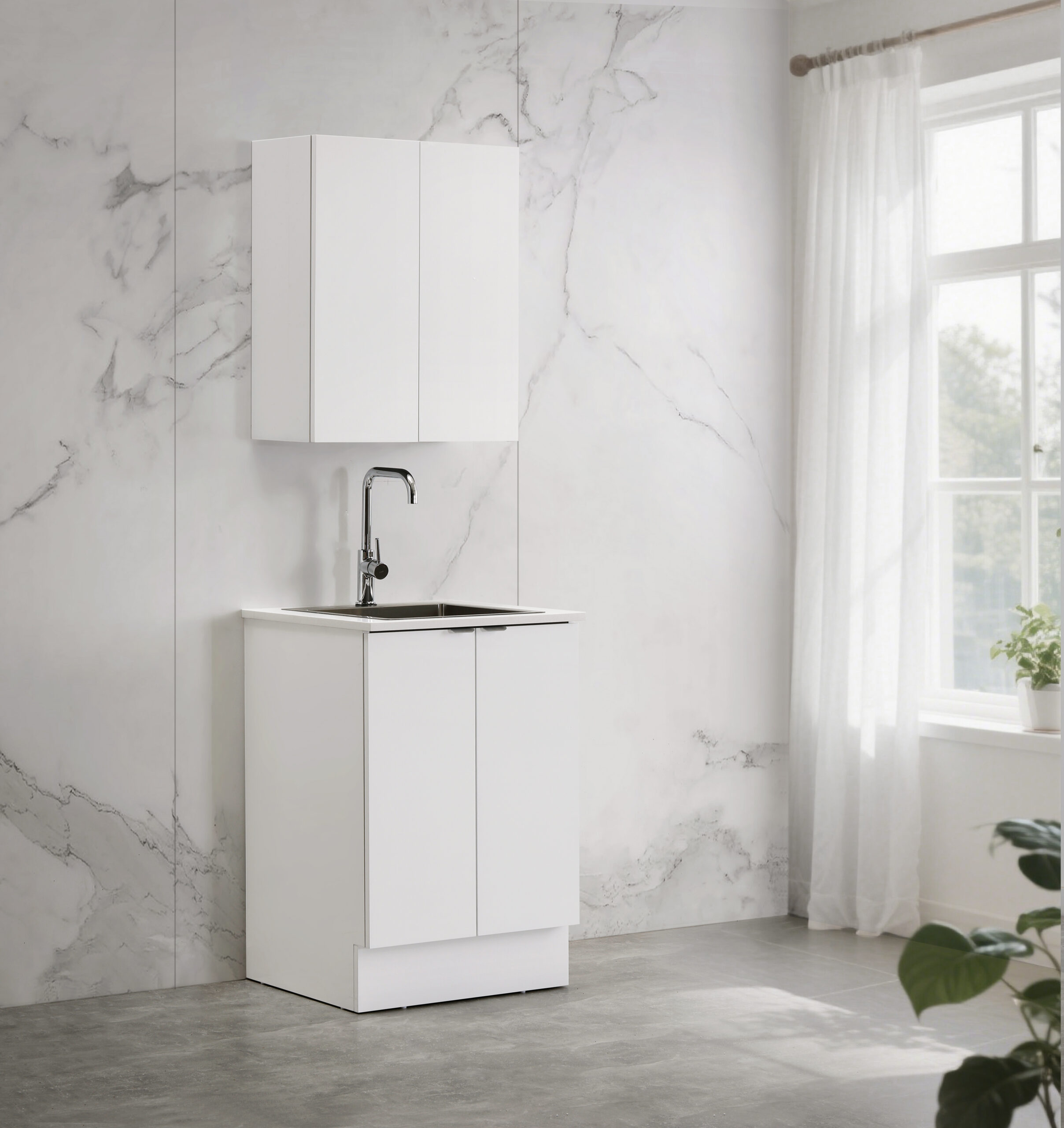 600mm Laundry Base Cabinet - Gloss White - Image 3