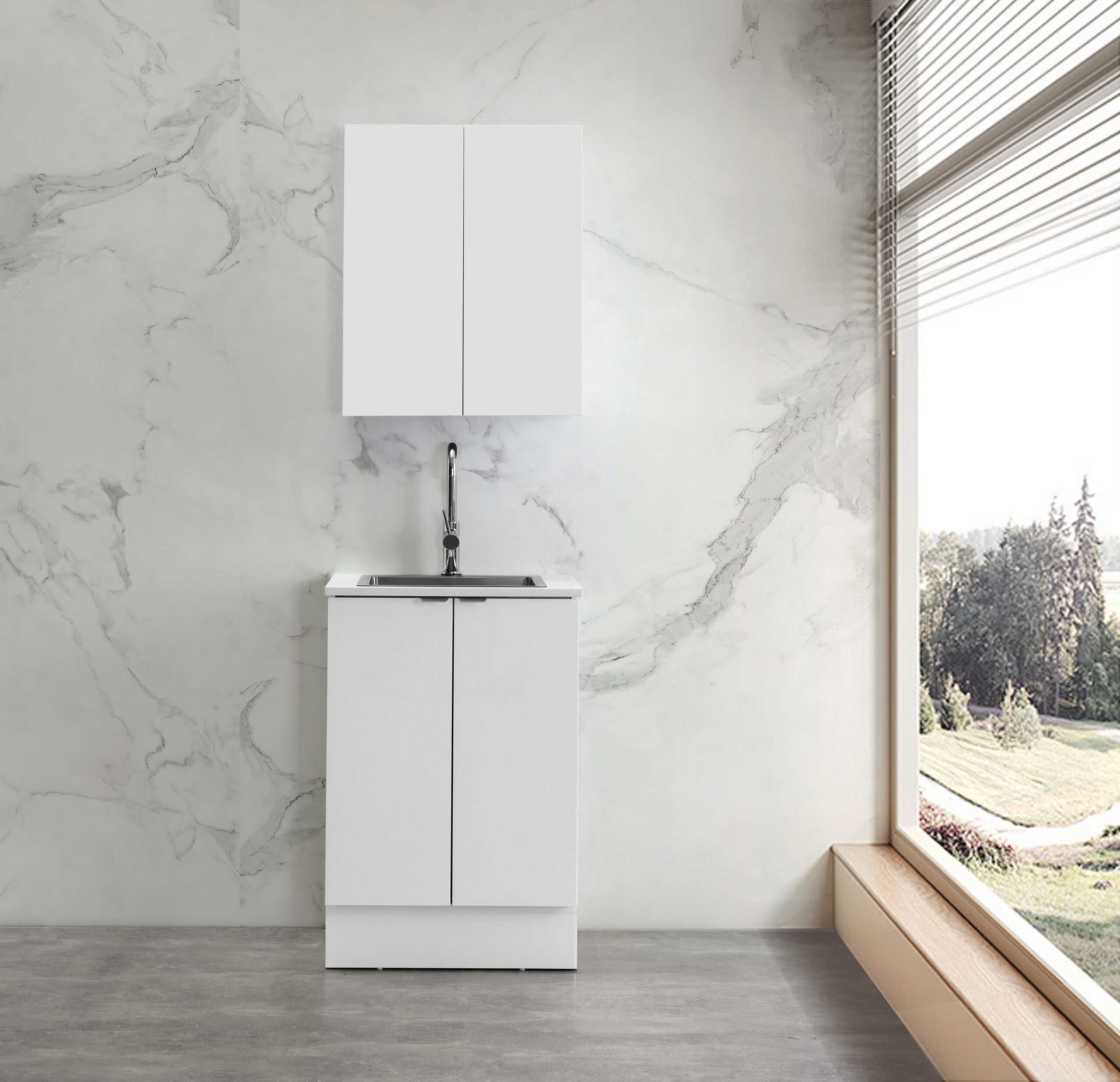 600mm Laundry Base Cabinet - Gloss White - Image 2
