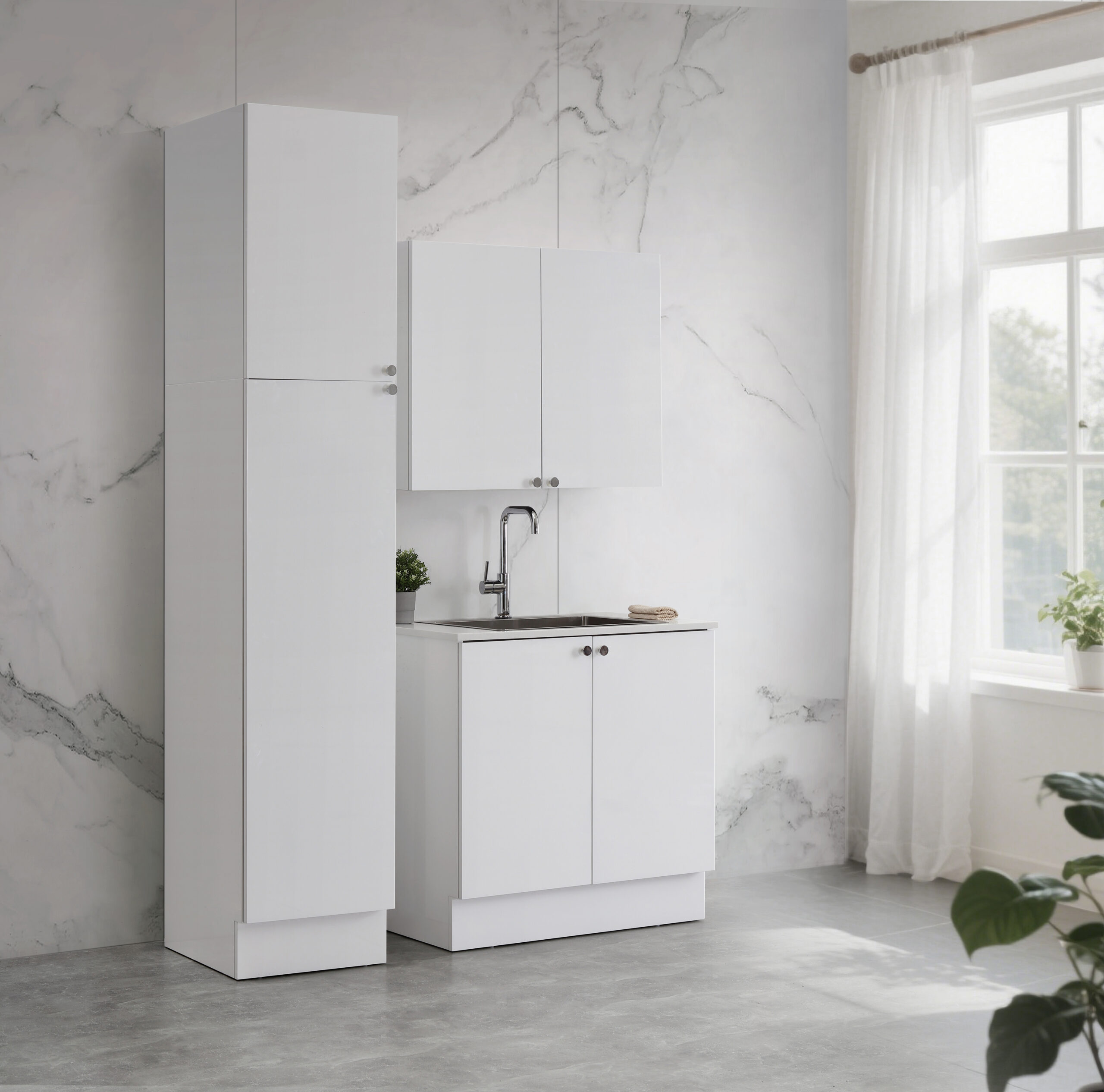 900mm Laundry Base Cabinet - Gloss White - Image 3