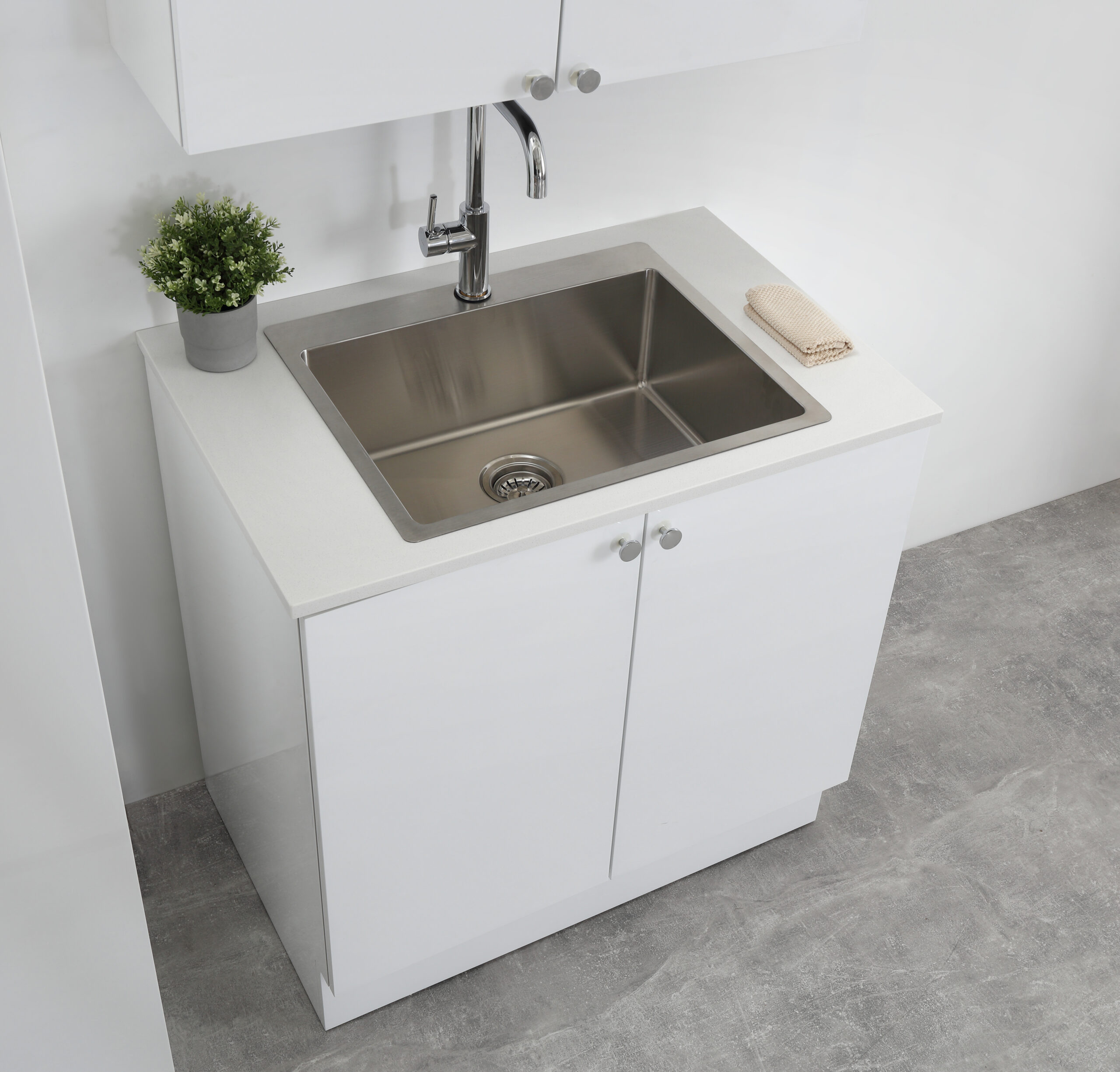 900mm Laundry Base Cabinet - Gloss White - Image 2