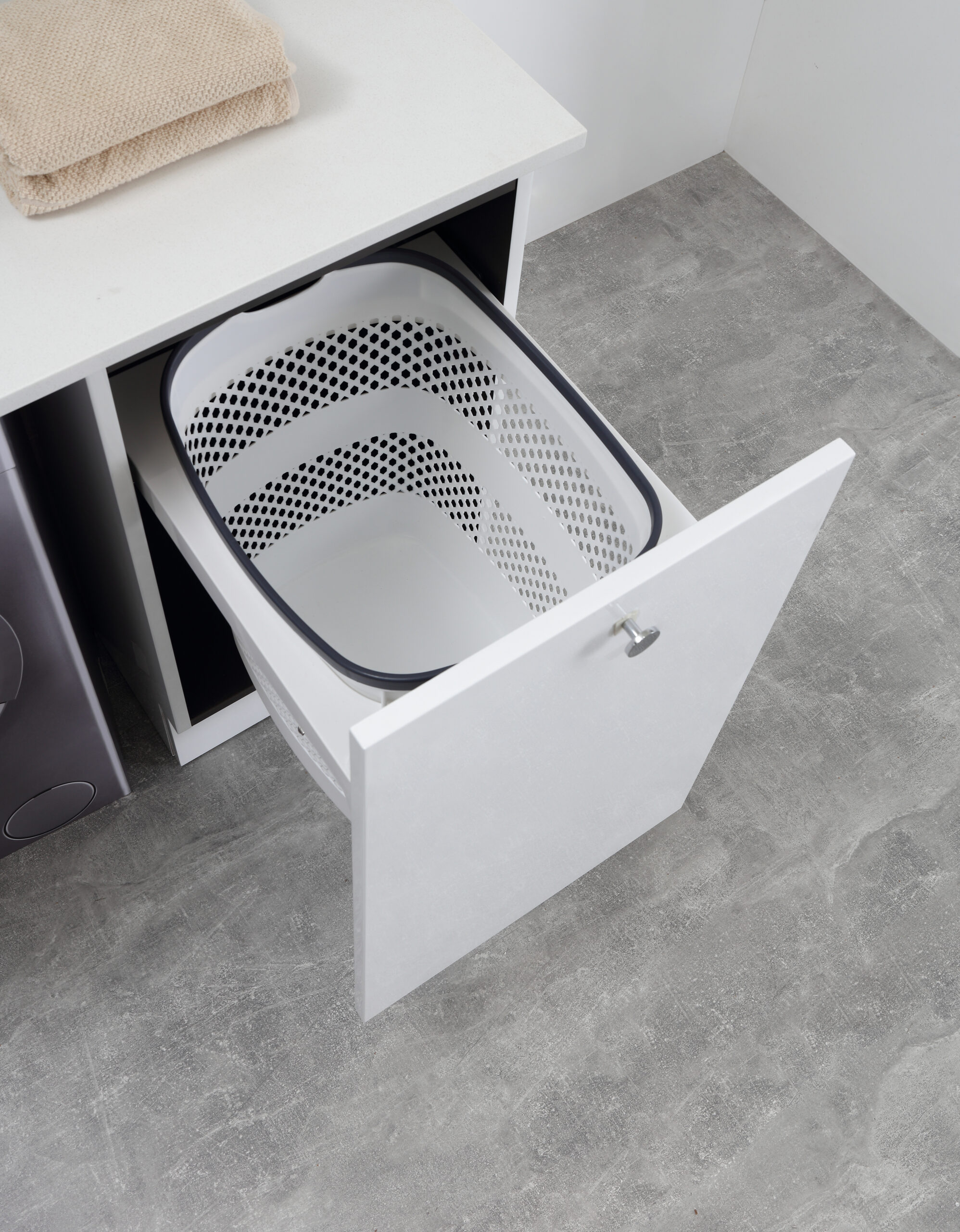 450mm Laundry Base Cabinet with Basket - Gloss White